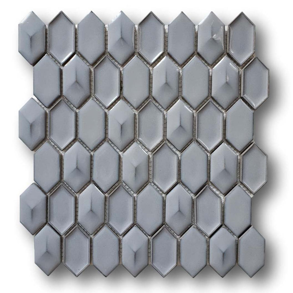 Modelli Glossy Small 3D Picket Mosaic Tiles - Ash