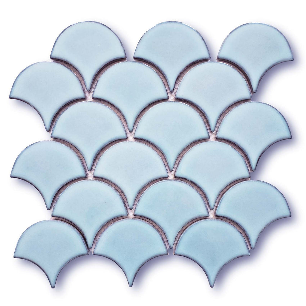 Modelli Glossy Porcelain Fish Scale Mosaic Tiles - Aqua Blue