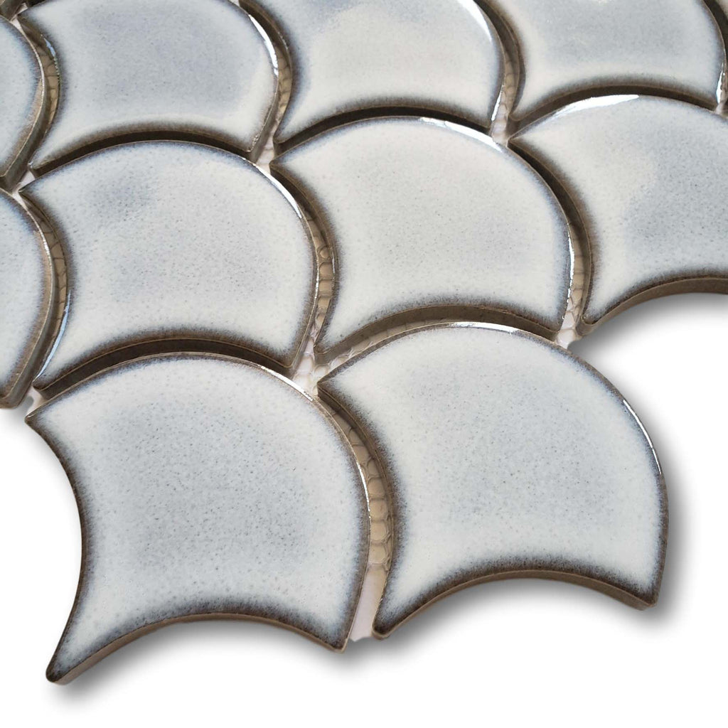 Modelli Glossy Porcelain Fish Scale Mosaic Tiles - Silver