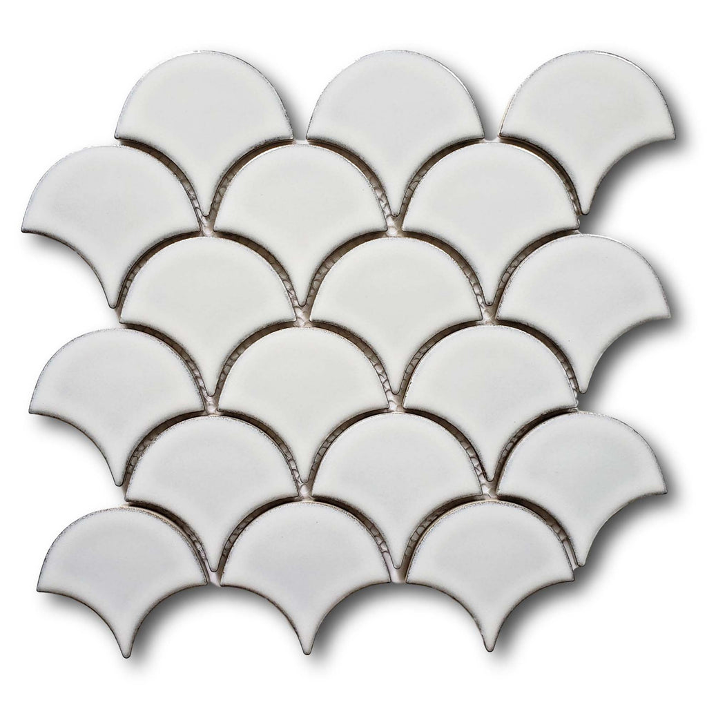 Modelli Glossy Porcelain Fish Scale Mosaic Tiles - White