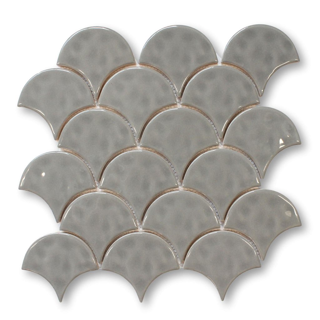 Ceramic Fish Scale Mosaic Tiles - Mud