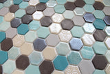 1 Inch Aquamarine Hexagon Mosaic Tiles - Rocky Point Tile - Glass and Mosaic Tile Store