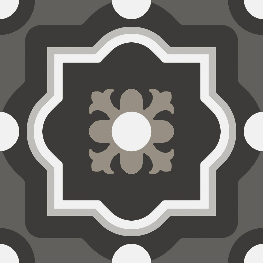 7 Sq Ft Box of Patchwork Porcelain 8 x 8 Cement Look Tiles - Black and White 04