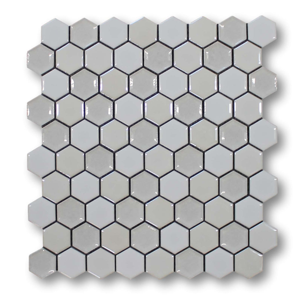Honeycomb Beveled Hexagon Porcelain Mosaic Tiles - Pearl White