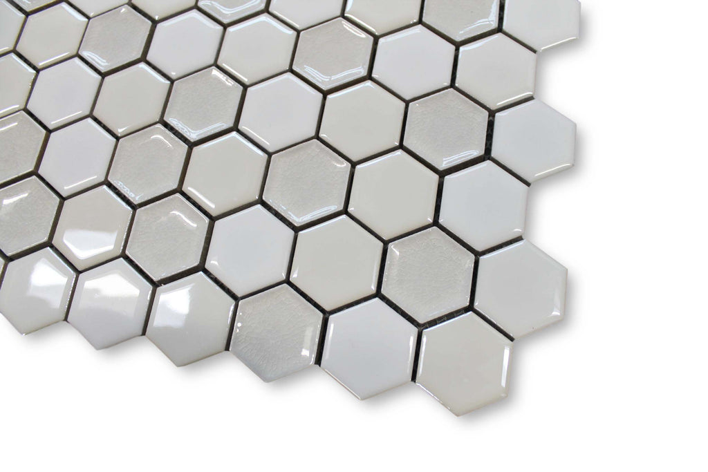 Honeycomb Beveled Hexagon Porcelain Mosaic Tiles - Pearl White