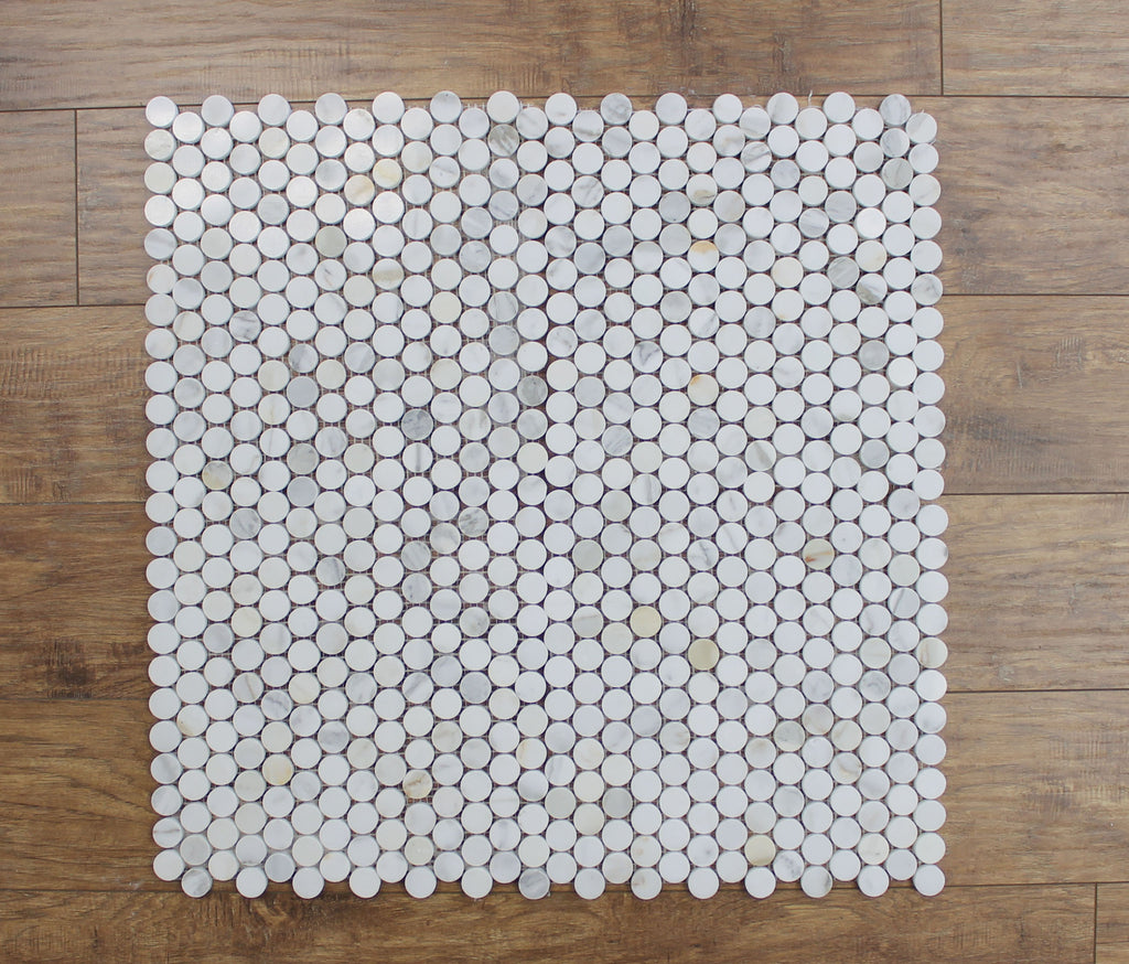 Calacatta Gold Penny Round 1 Inch Polished Marble Mosaic Tiles - Rocky Point Tile - Glass and Mosaic Tile Store
