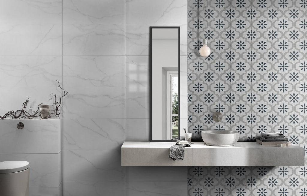 11 Sq Ft Box of Picasso Porcelain 8″ × 8″ Cement Look Tiles - Castillo Blue Gray
