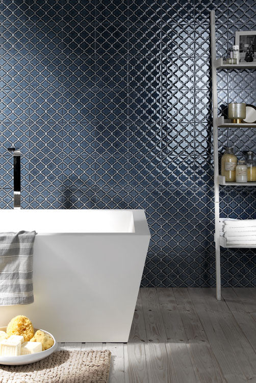 Riflessi Arabesque Hand Glazed Porcelain Tiles - Blu Notte