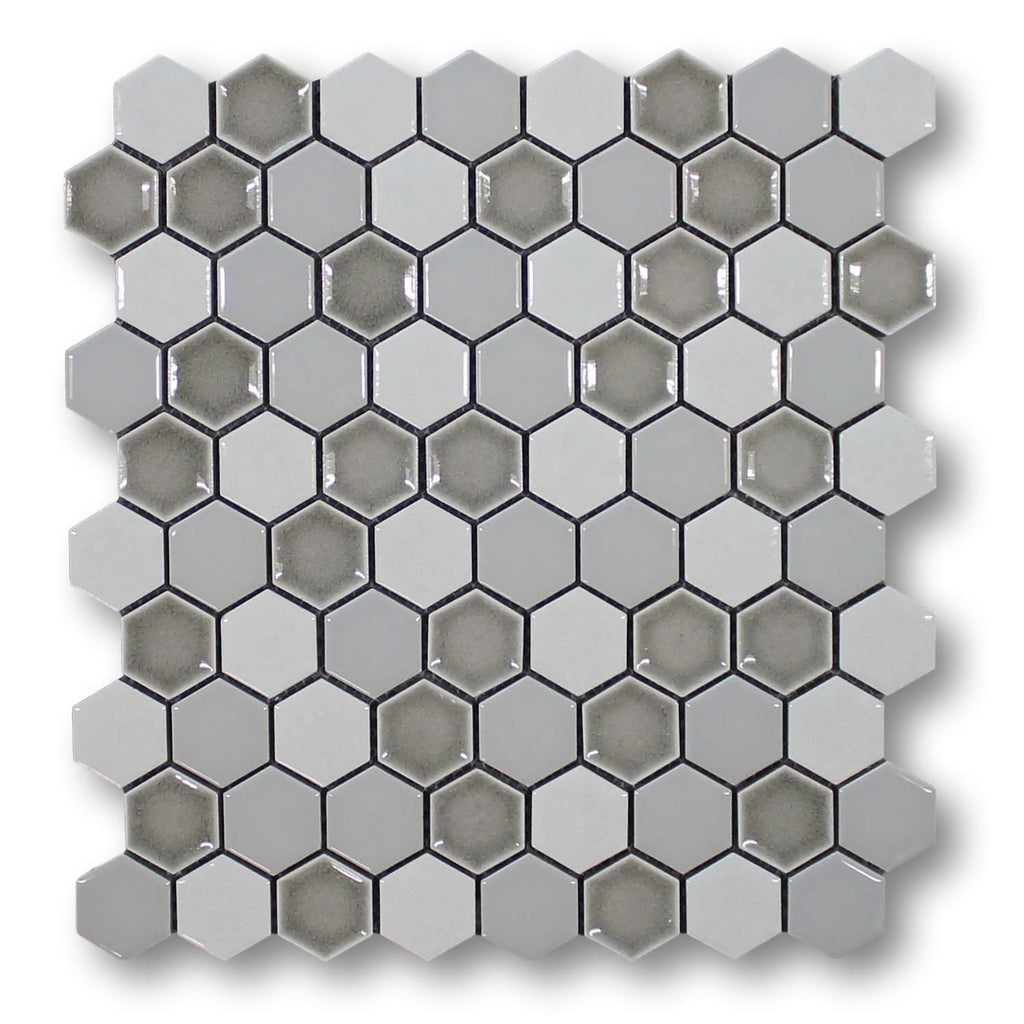 Honeycomb Beveled Hexagon Porcelain Mosaic Tiles - Silver Ice