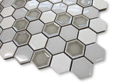 Honeycomb Beveled Hexagon Porcelain Mosaic Tiles - Silver Ice