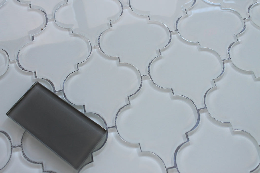 Snow White Arabesque Glass Mosaic Tiles - Rocky Point Tile - Glass and Mosaic Tile Store
