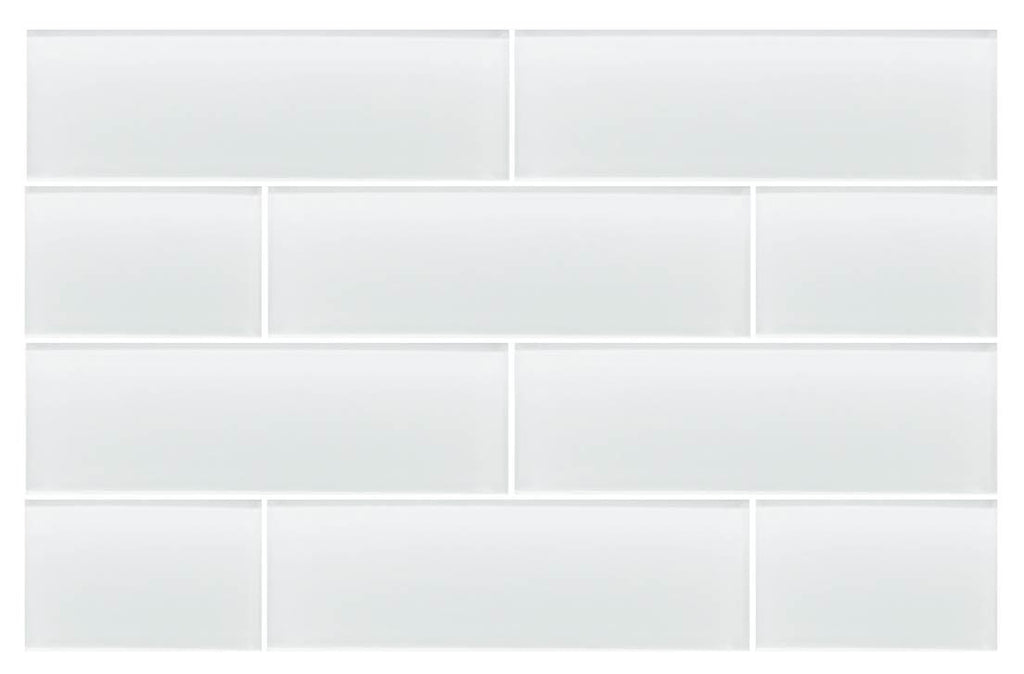 White 4x12 Glass Subway Tiles - Snow White - Rocky Point Tile - Glass and Mosaic Tile Store