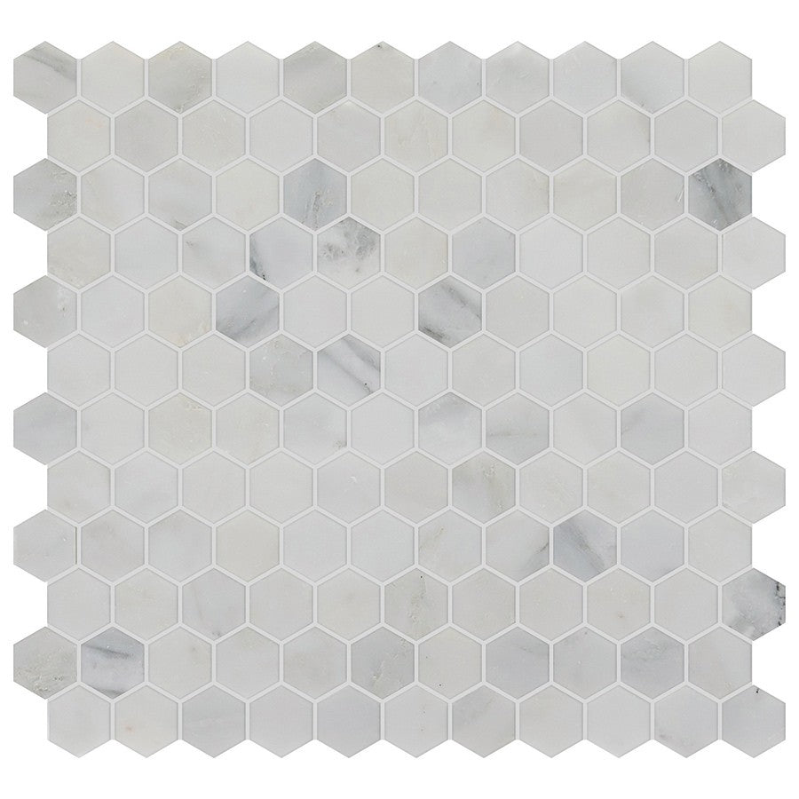 Studio Marble Polished 1" Hexagon Mosaic Tiles - Bianco Macchiato