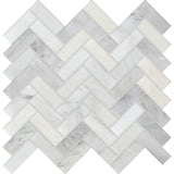 Studio Marble Polished 1" x 3" Herringbone Mosaic Tiles - Bianco Macchiato