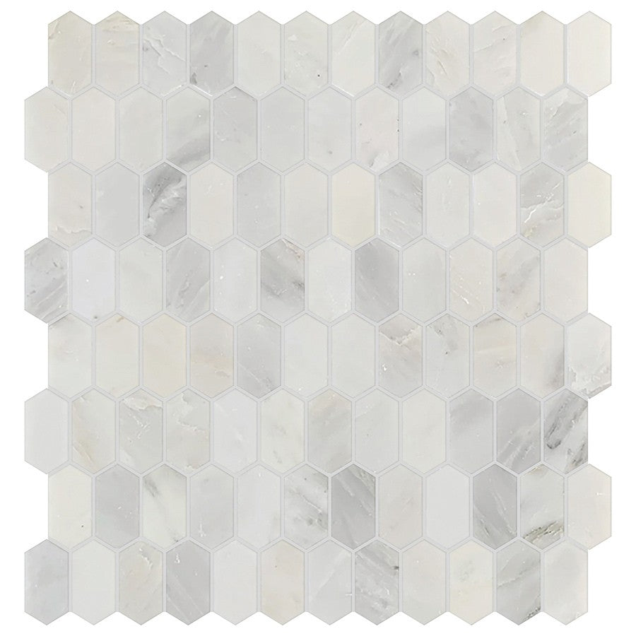 Studio Marble Polished Small Picket Mosaic Tiles - Bianco Macchiato