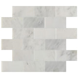 Studio Marble Polished 2" x 4" Brick Mosaic Tiles - Bianco Macchiato