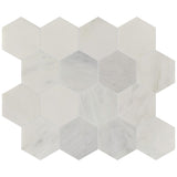 Studio Marble Polished 3" Hexagon Mosaic Tiles - Bianco Macchiato