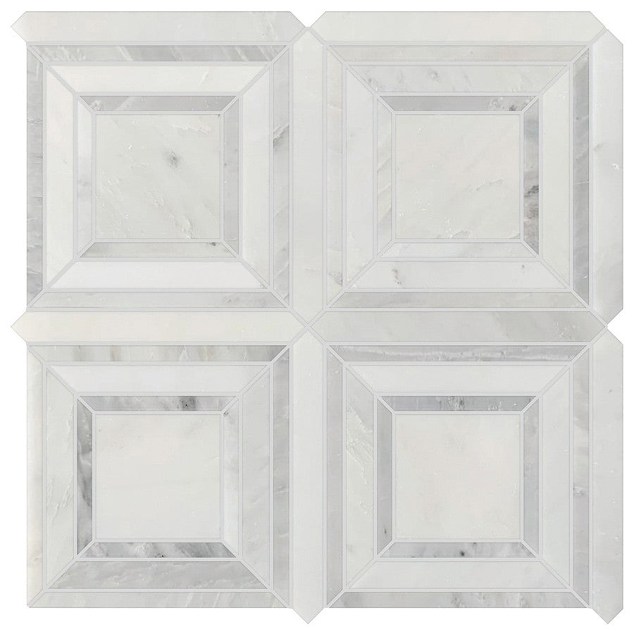 Studio Marble Polished Quadra Mosaic Tiles - Bianco Macchiato