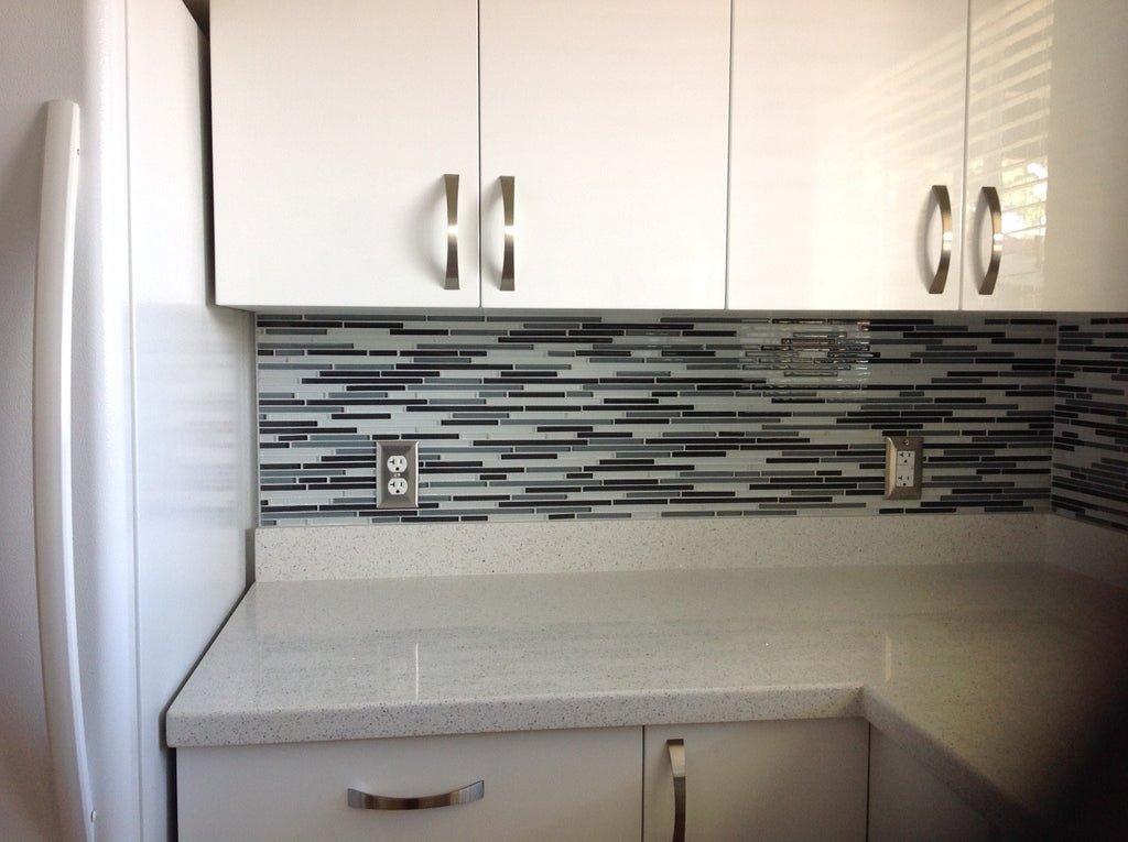 Tahoe Gray and White Linear Glass Mosaic Tile - Rocky Point Tile - Glass and Mosaic Tile Store