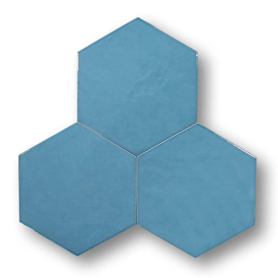 11 Sq Ft Boxes of Konzept Glazed Porcelain 7" x 8" Hexagon Tiles - Terra Indaco Glossy