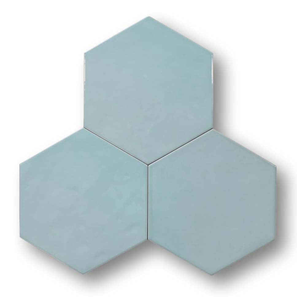 11 Sq Ft Boxes of Konzept Glazed Porcelain 7" x 8" Hexagon Tiles - Terra Turquise Glossy