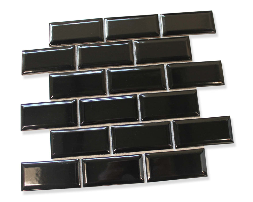 Victorian Beveled Black Gloss Mosaic Tile