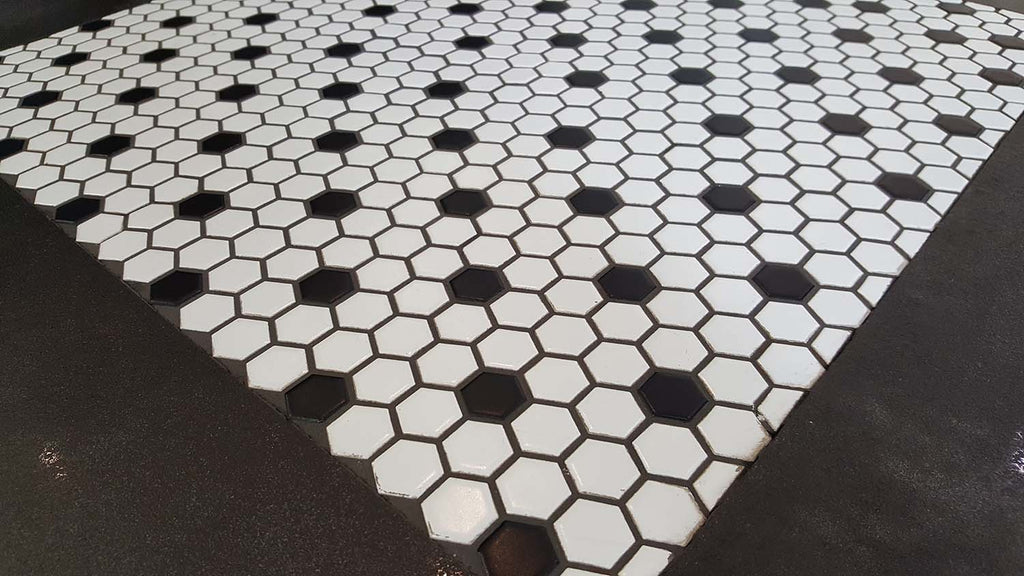 Glazed Porcelain Hexagon Mosaic Tiles - 1 Inch Black and White Tiles