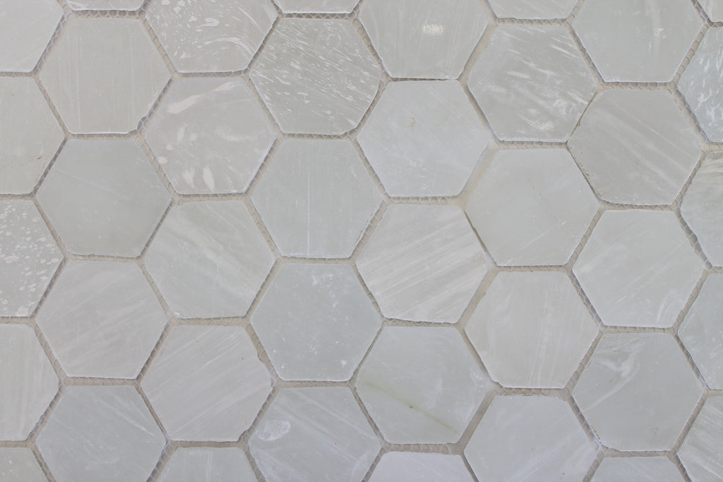 White Beach Glass Recycled Hexagon Mosaic Tile - Rocky Point Tile - Glass and Mosaic Tile Store