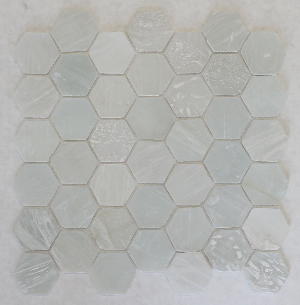 White Beach Glass Recycled Hexagon Mosaic Tile - Rocky Point Tile - Glass and Mosaic Tile Store