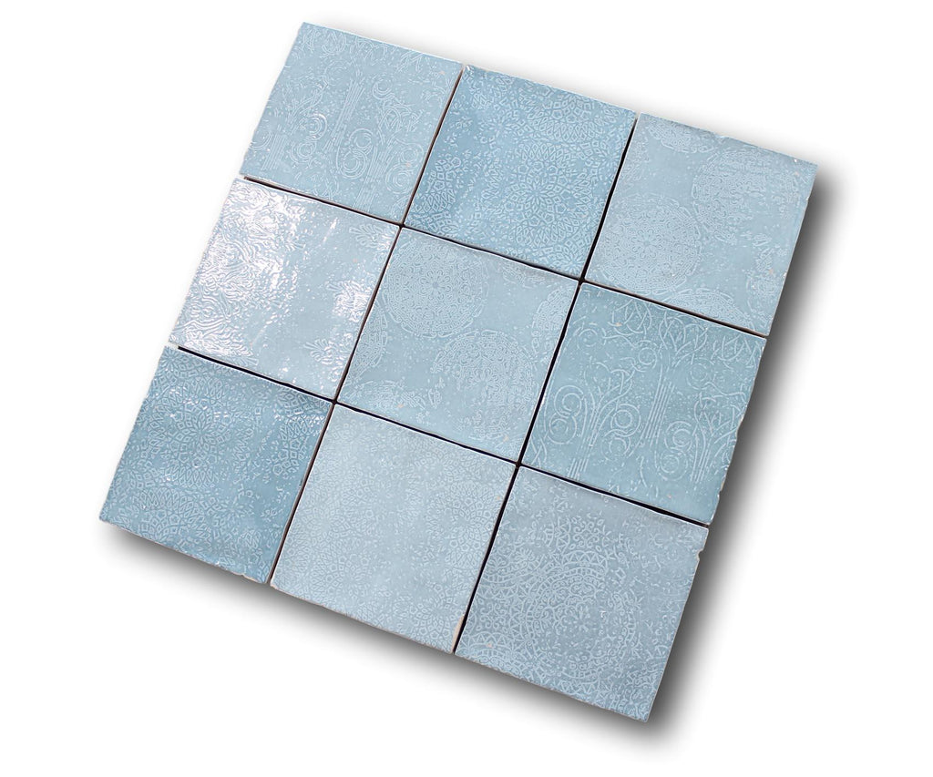 9 Sq Ft Boxes of Mestizaje Zellige 5 x 5 Ceramic Tiles - Aqua Decor