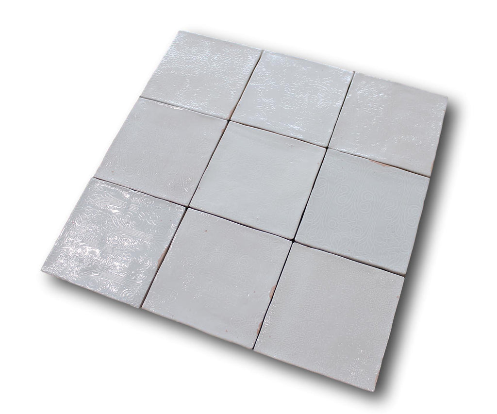 9 Sq Ft Boxes of Mestizaje Zellige 5 x 5 Ceramic Tiles - White Decor
